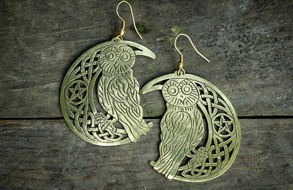 Pair of Owl Designed Brass Earrings 