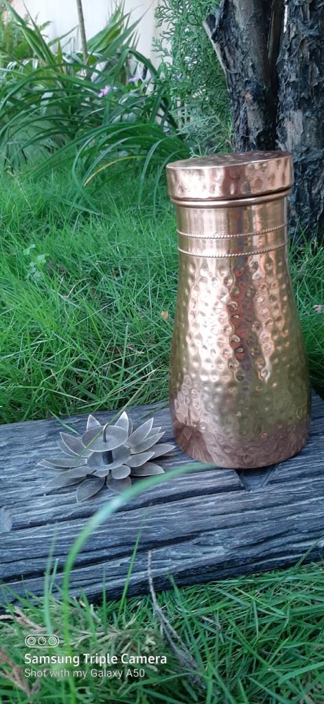 Dhaatu Pure Copper Ayurvedic Bedside Large Water Jug - 1200ml (Made in Nepal)