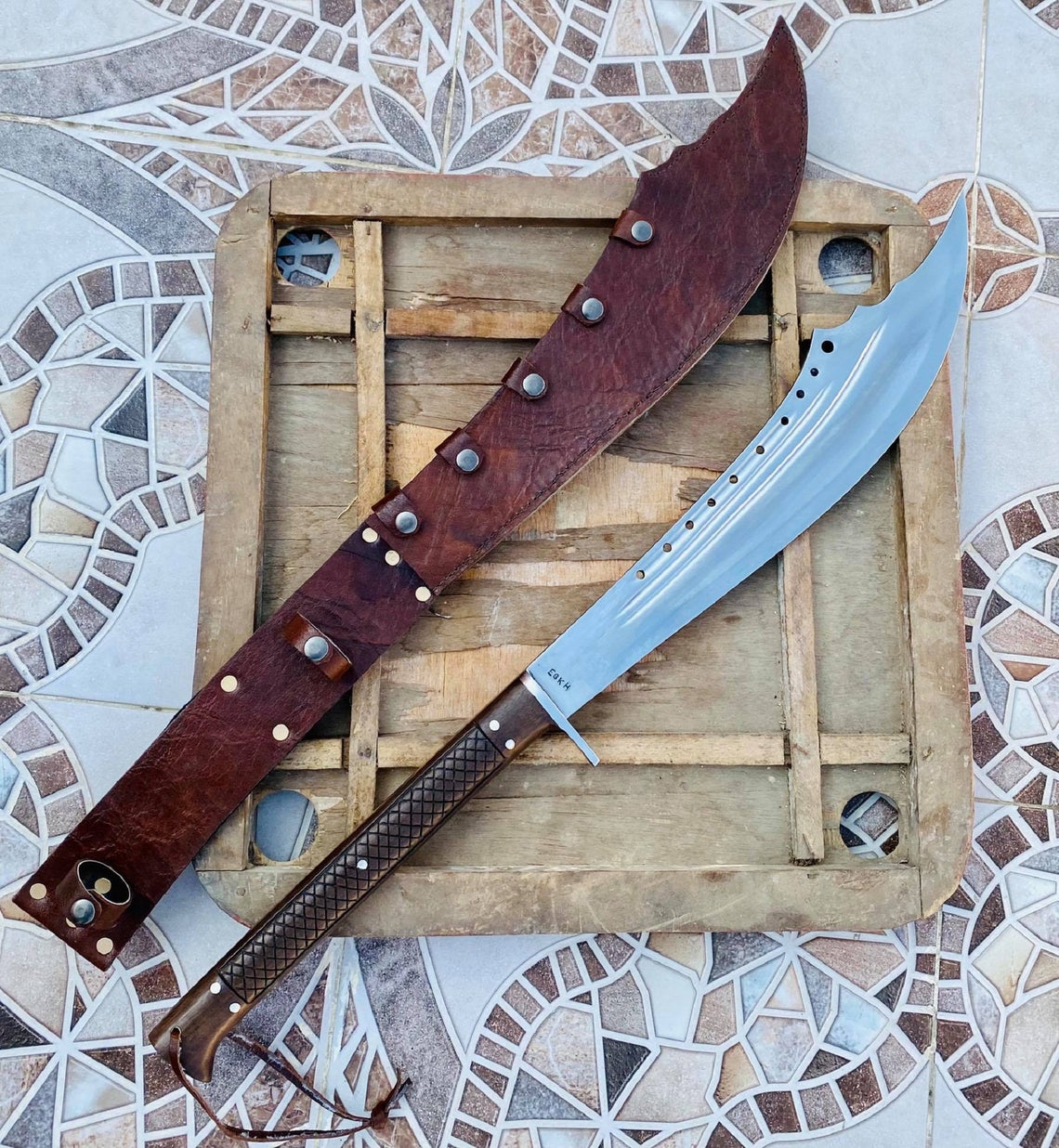 18 Inches Tactical Machete with Leather Sheath