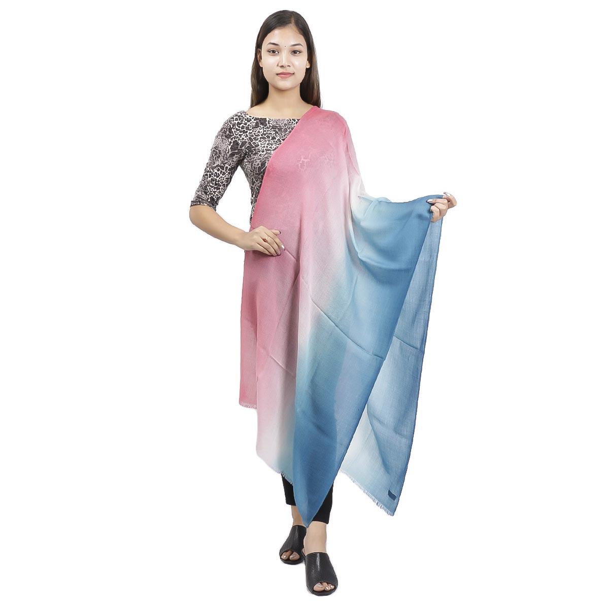Dual Toned Pink and Blue Pashmina Shawl for Women