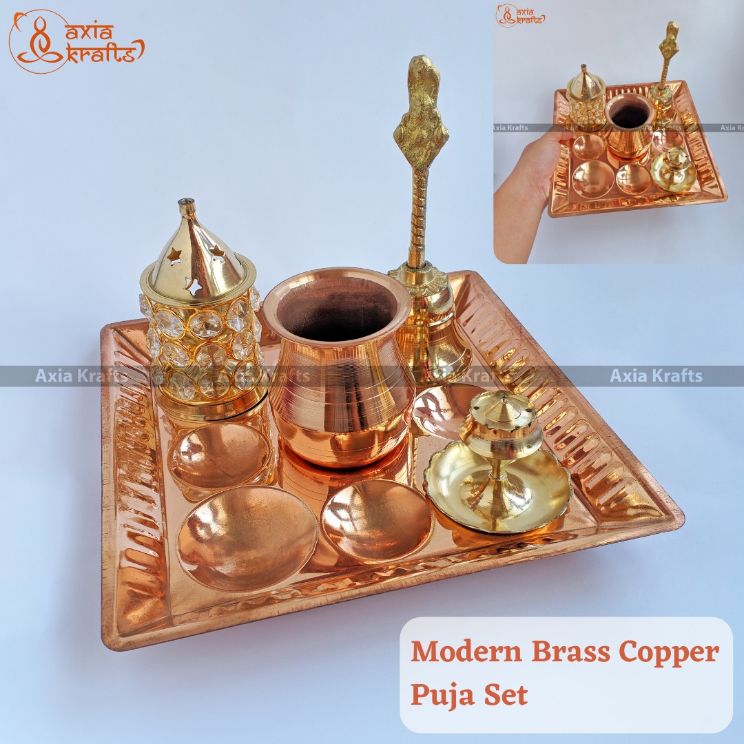 Modern Brass Copper Puja Set