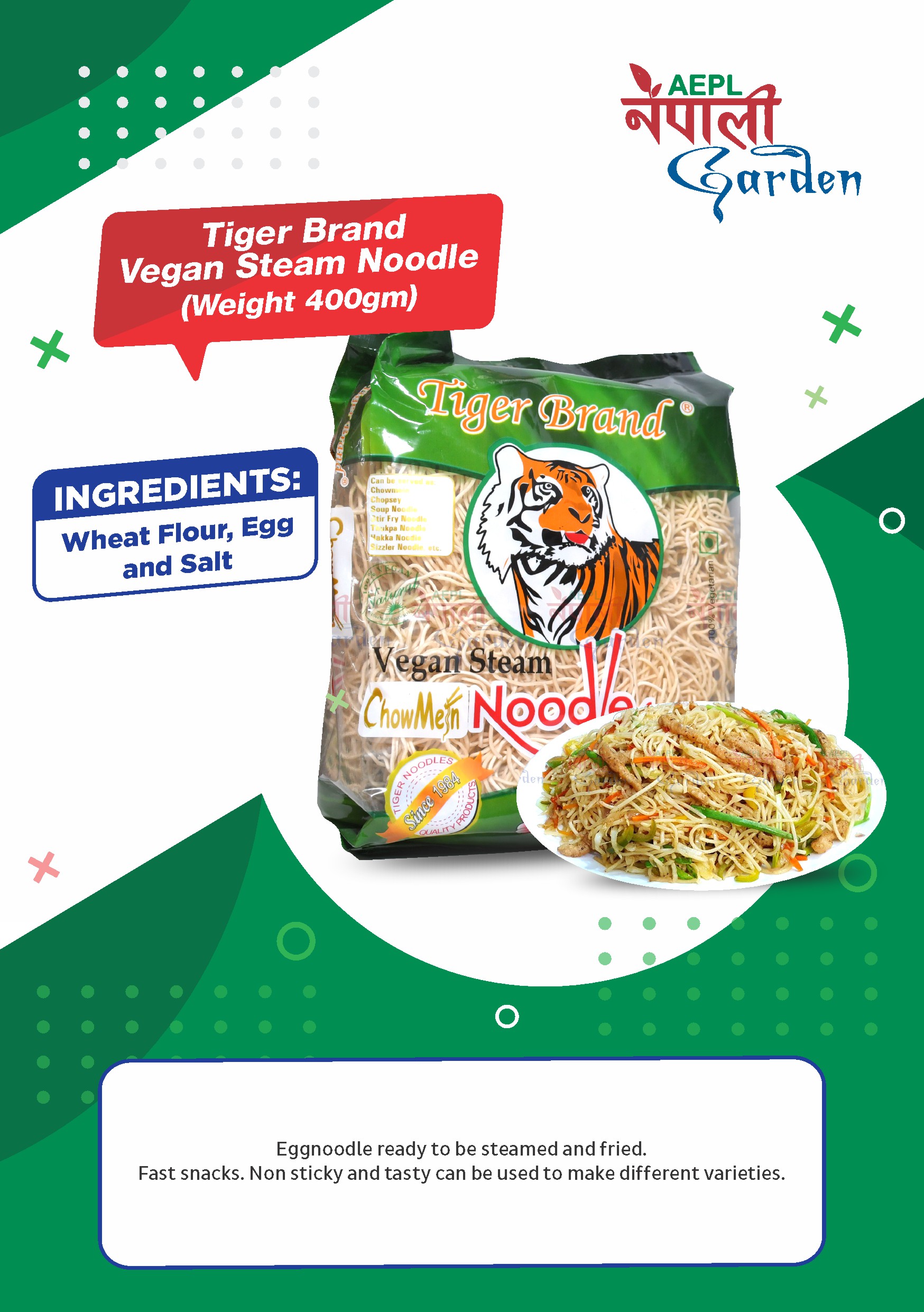 Tiger Brand Vegan Steam Noodle(16 Packets per cartoon)