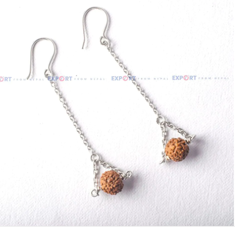 5 Mukhi Rudraksh Single Bead Trikon Sterling Silver Earring
