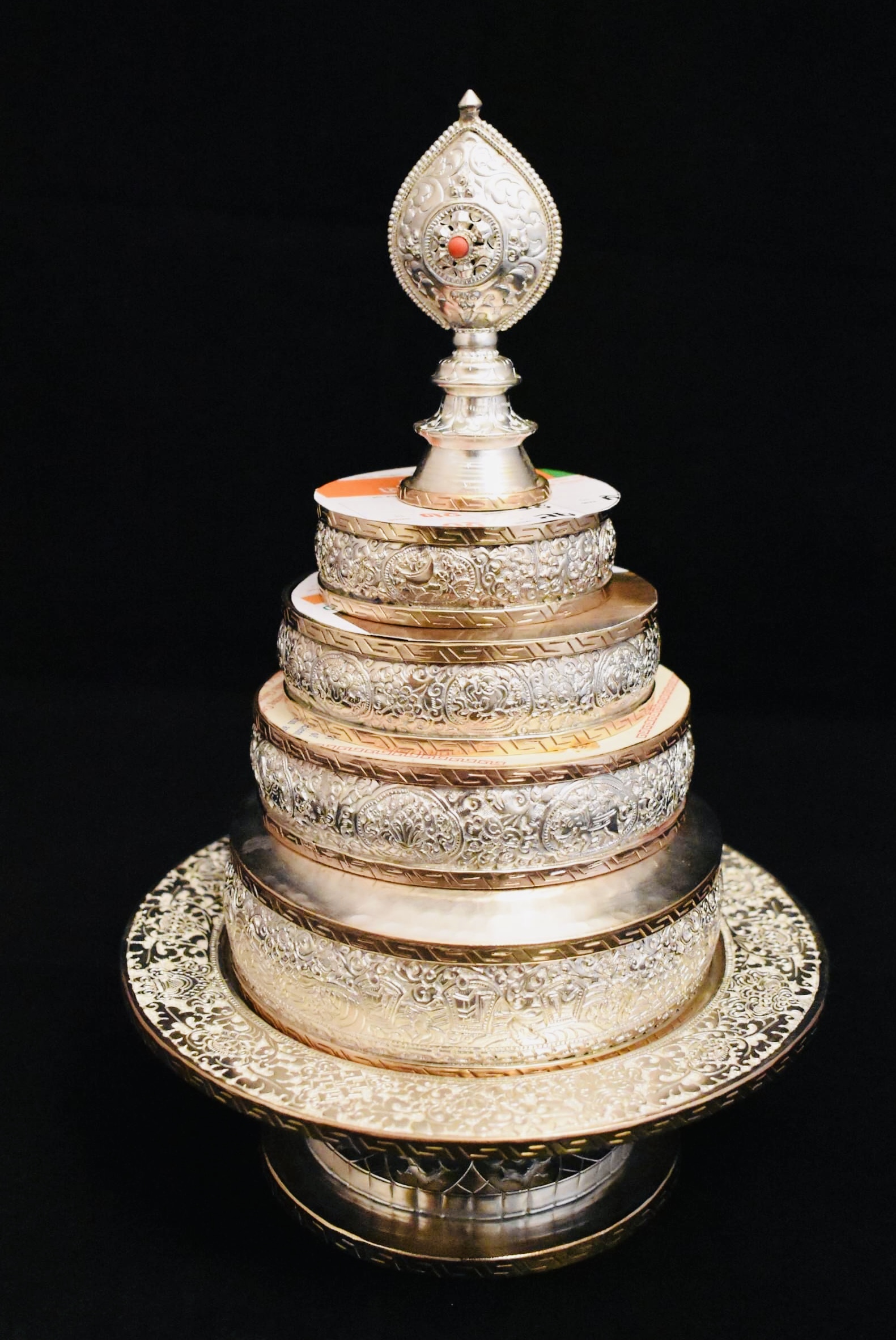 Silver Plated Copper and Brass Multi-Tiered Offered Mandala