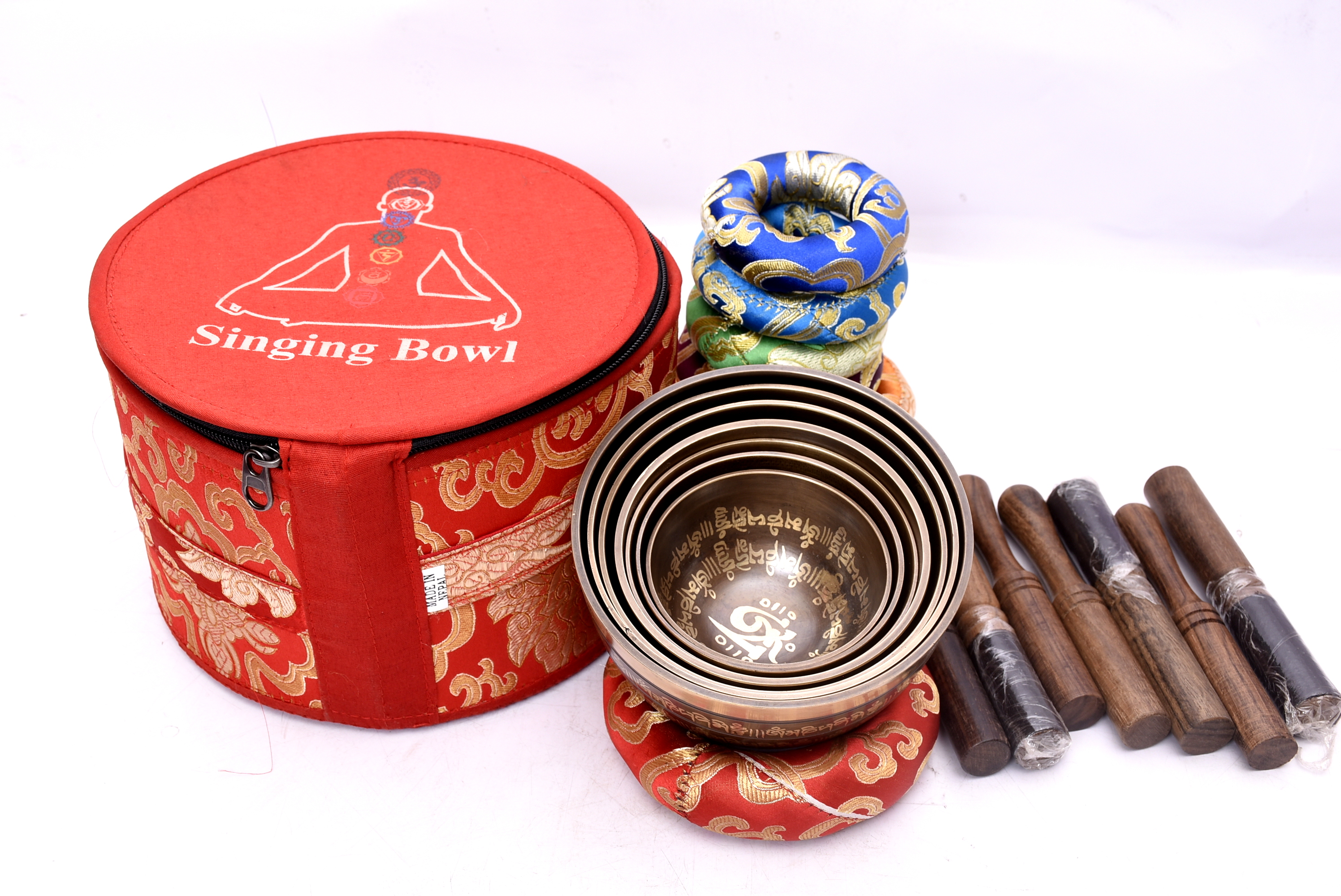Mantra etching Carving Singing Bowl Set of 7 | 7 Chakra Healing Singing Bowl Set | Singing Bowl Set Box | Yoga Meditation Music Bowl Set 7