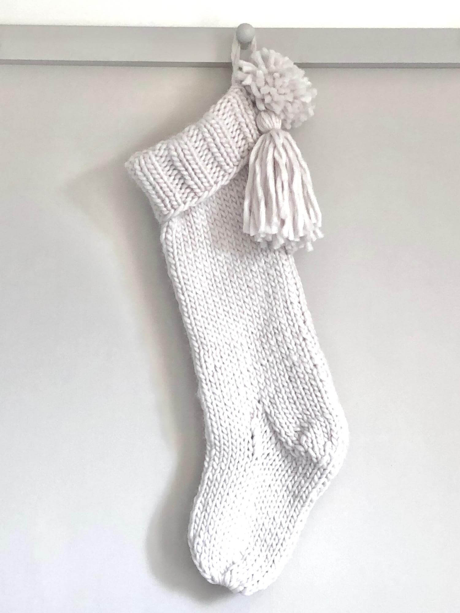 Handmade Knit Christmas Plain Stockings – Natural Wool, 57cm, Customizable