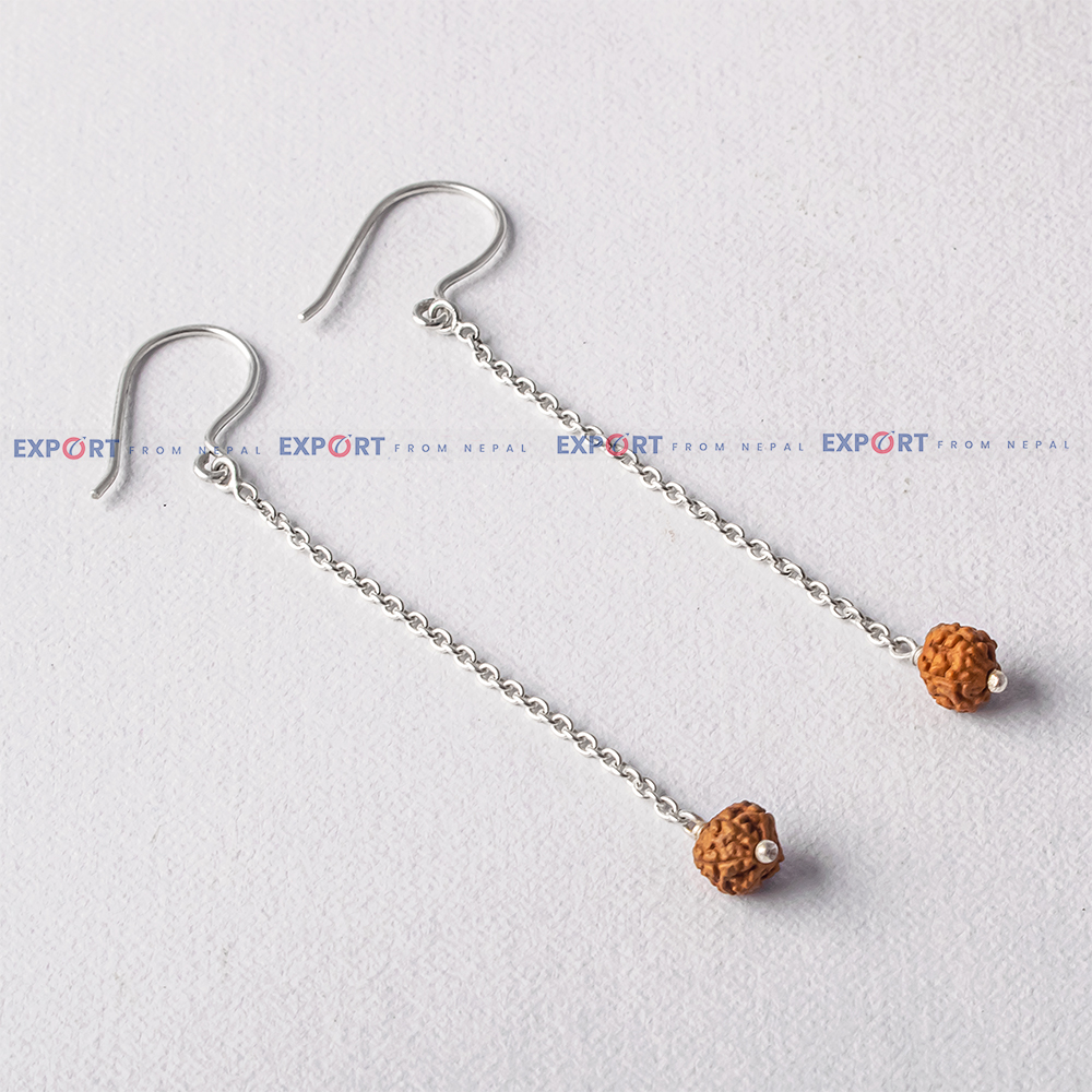5 Mukhi Rudraksh Single Bead Sterling Silver Earring