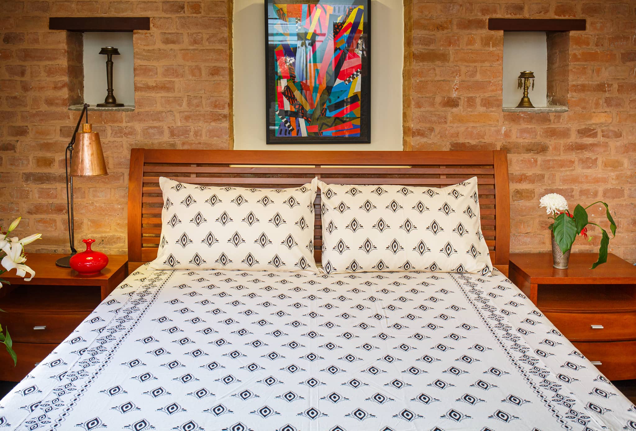 Handmade Black Diyo Printed Cotton Bedsheet