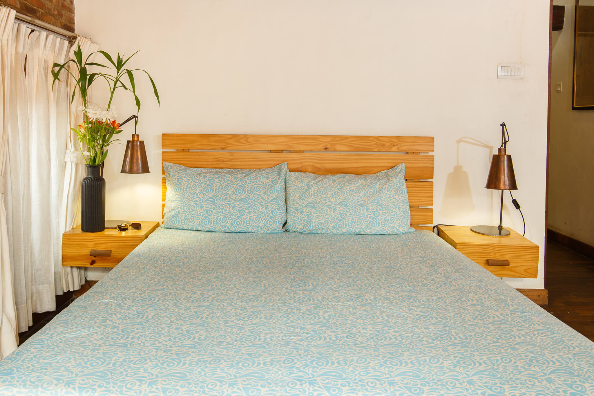 Handmade Blue Pattern Cotton Bedsheet 