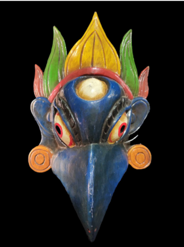Handmade Wooden Mask Of Garudha, Painted Blue