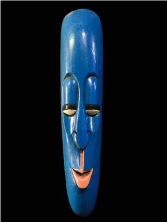 Handmade Wooden Mask Of Long Face Somalian, Painted Blue