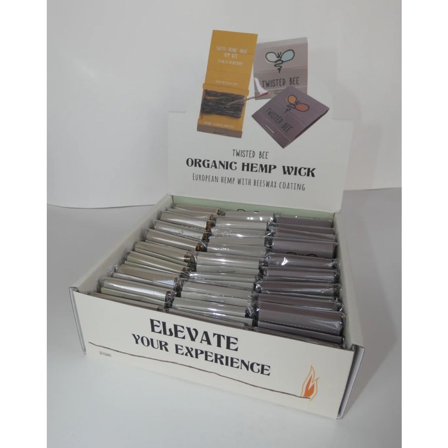 Organic Hemp Wick (60 Twisted Bee Pocket Packs) Retail Display Box
