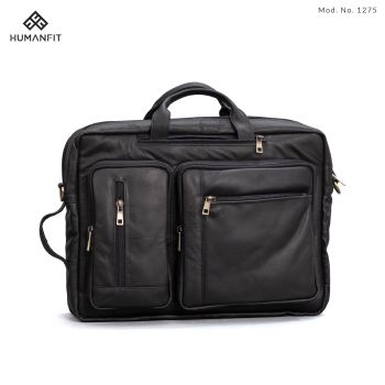Human Fit Multi-Functional Leather Executive Laptop Bag-black