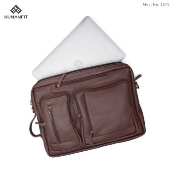 Human Fit Multi-Functional Leather Executive Laptop Bag-brown