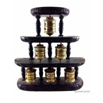3 Layery 6 Prayer Wheel On Wooden Frame