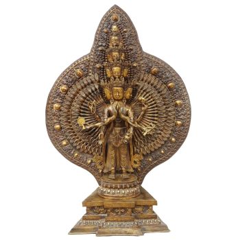 1000 Arm Avalokitesvara Statue Full Gold Plated Antique Finishing