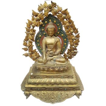 Shakyamuni Buddha Statue Thron Electro Gold Plated Buddha Waiting Patina Finishing