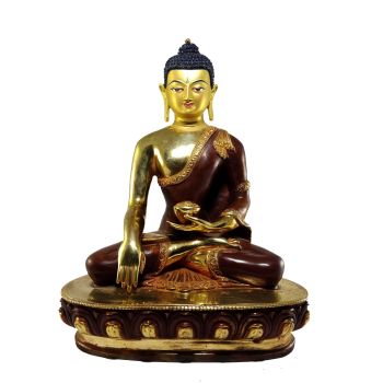 Shakyamuni Buddha Statue Partly Fire Gold Plated with Painted Face
