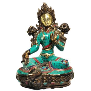 Statue of Green Tara, with Stone Setting