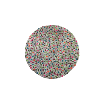 Grey With Multi Color  100 Cm x 100Cm Round Felt Ball Carpet Made In Nepal