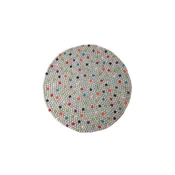Handmade Weave: Grey Round Rug - 100 cm Diameter, 2.2 cm Ball Detailing, Brand New
