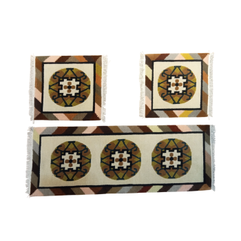 Handknotted Nepali Woolen Carpet Set for Car & Taxi – Beige, 3-Piece Set