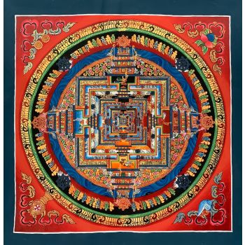 GENUINE HAND-PAINTED KALACHAKRA MANDALA -THE WHEEL OF LIFE CIRCLE ORIGINAL- TIBETAN THANGKA PAINTING 