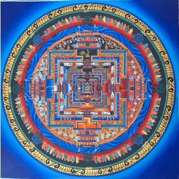 GENUINE HAND-PAINTED KALACHAKRA MANDALA THE WHEEL OF LIFE CIRCLE ORIGINAL TIBETAN THANGKA PAINTING 
