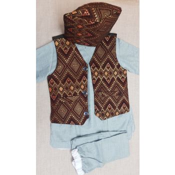 100% Cotton Daura Surwal for 1 year baby boys with Dhaka waistcoat and Dhaka Topi
