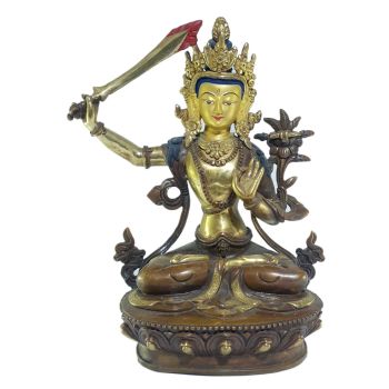  Old Stock , Tibetan Statue of Manjushree, Patly Gold Plated and Painted Face , Last Piece