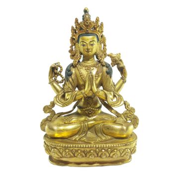  Old Stock Statue of Chenrezig Full Gold Plated , Painted Face Last Piece 