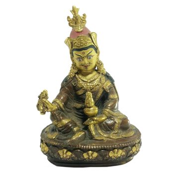  Old Stock Statue of Padmasambhava Partly Gold Plated , Painted Face Missing Katwanga 