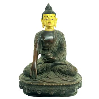 Old Stock Statue of Shakyamuni Buddha with hand Carving Oxidized , Painted Face Last Piece