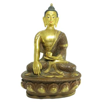  Old Stock Statue of Shakyamuni Buddha with Hand carving Partly Gold Plated , Painted Face, Last Piece 