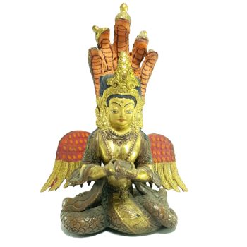 Old Stock Statue of Naga Kanya Partly Gold Plated , Painted Face