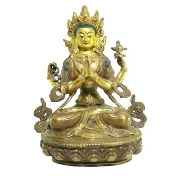  Old Stock Statue of Chenrezig Partly Gold Plated , Painted Face