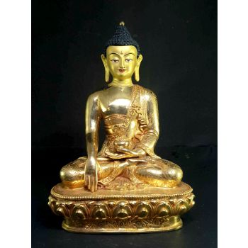 Statue of Shakyamuni Buddha, Full Gold Plated , Painted Face