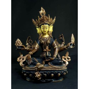 Statue of Vasundhara Partly Gold Plated Painted Face 