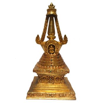  Monastery Quality Statue of Stupa , Full Gold Plated , Painted Face 