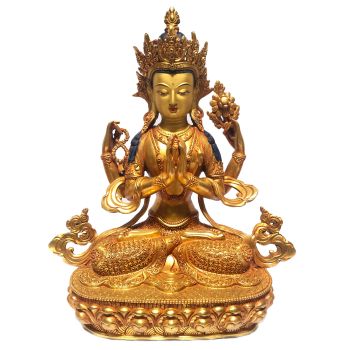 Monastery Quality Statue of Chenrezig , Full Gold Plated , Painted Face