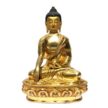  Monastery Quality Statue of Shakyamuni Buddha , Full Gold Plated , Painted Face 