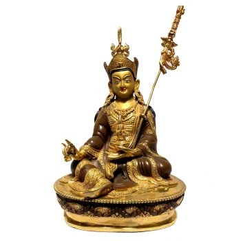  Monastery Quality Statue of Padmasambhava , Partly Gold Plated , Painted Face 
