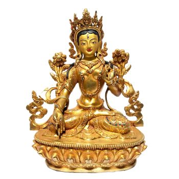 Monastery Quality Statue of White Tara , Full Gold Plated , Painted Face