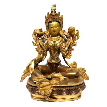  Monastery Quality Statue of Green Tara , Partly Gold Plated , Painted Face 