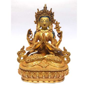 Monastery Quality Statue of Chenrezig , Full Gold Plated , Painted Face