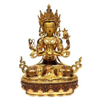  Monastery Quality Buddhist Statue of Chenrezig Full Fire Gold plated , Painted Face 