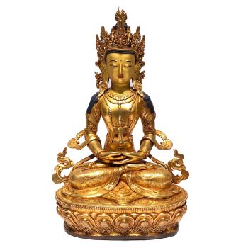 Monastery Quality Buddhist Statue of Aparmita Full Fire Gold plated , Painted Face