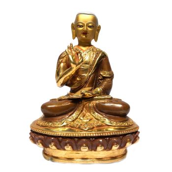  Monastery Quality Buddhist Statue of Disciple Full Fire Gold plated , Painted Face 