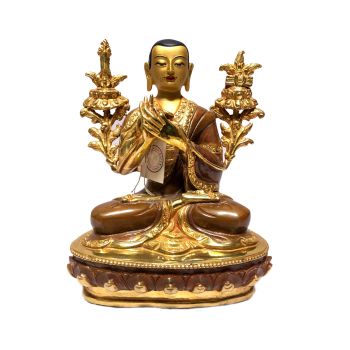Monastery Quality Buddhist Statue of Tsongkhapa Full Fire Gold plated , Painted Face