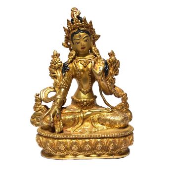  Monastery Quality Buddhist Statue of White Tara Full Fire Gold plated , Painted Face 